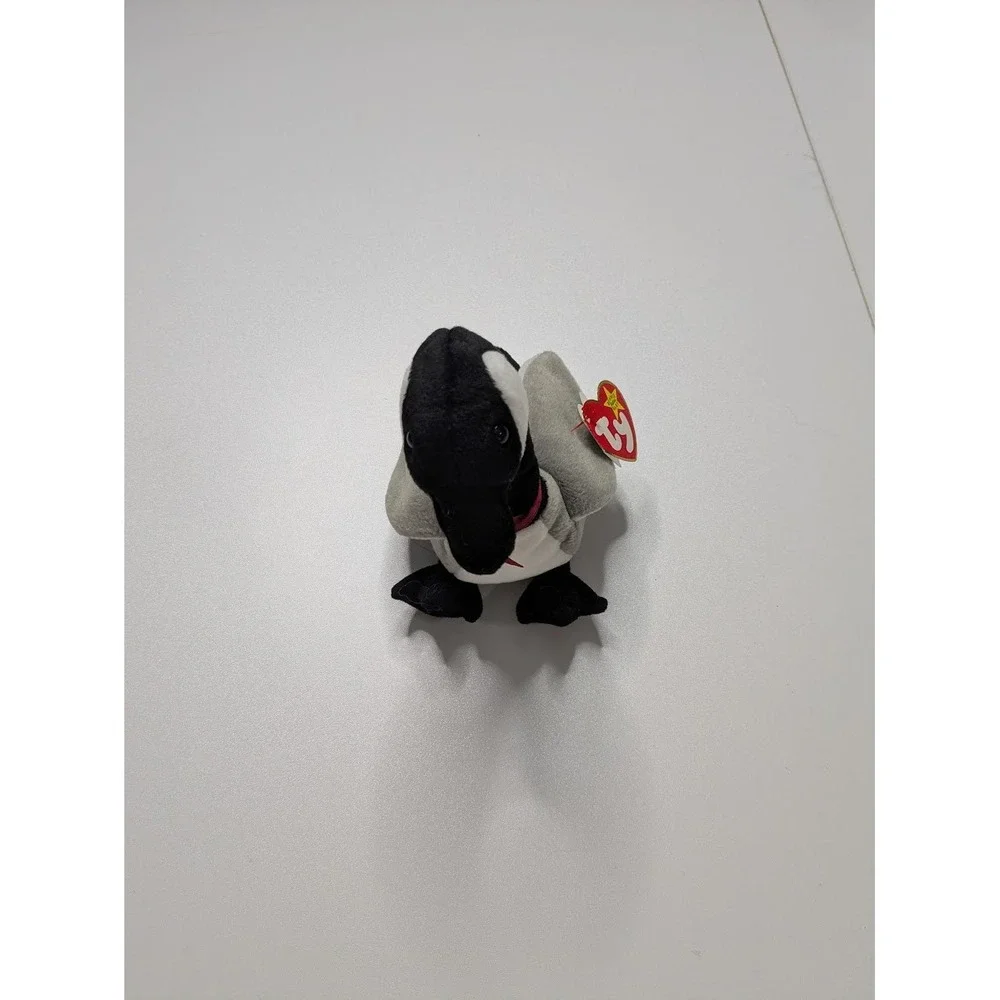 1998 Ty Beanie Babies Canada Goose Loosy Gray Black White Ribbon Plush Small
